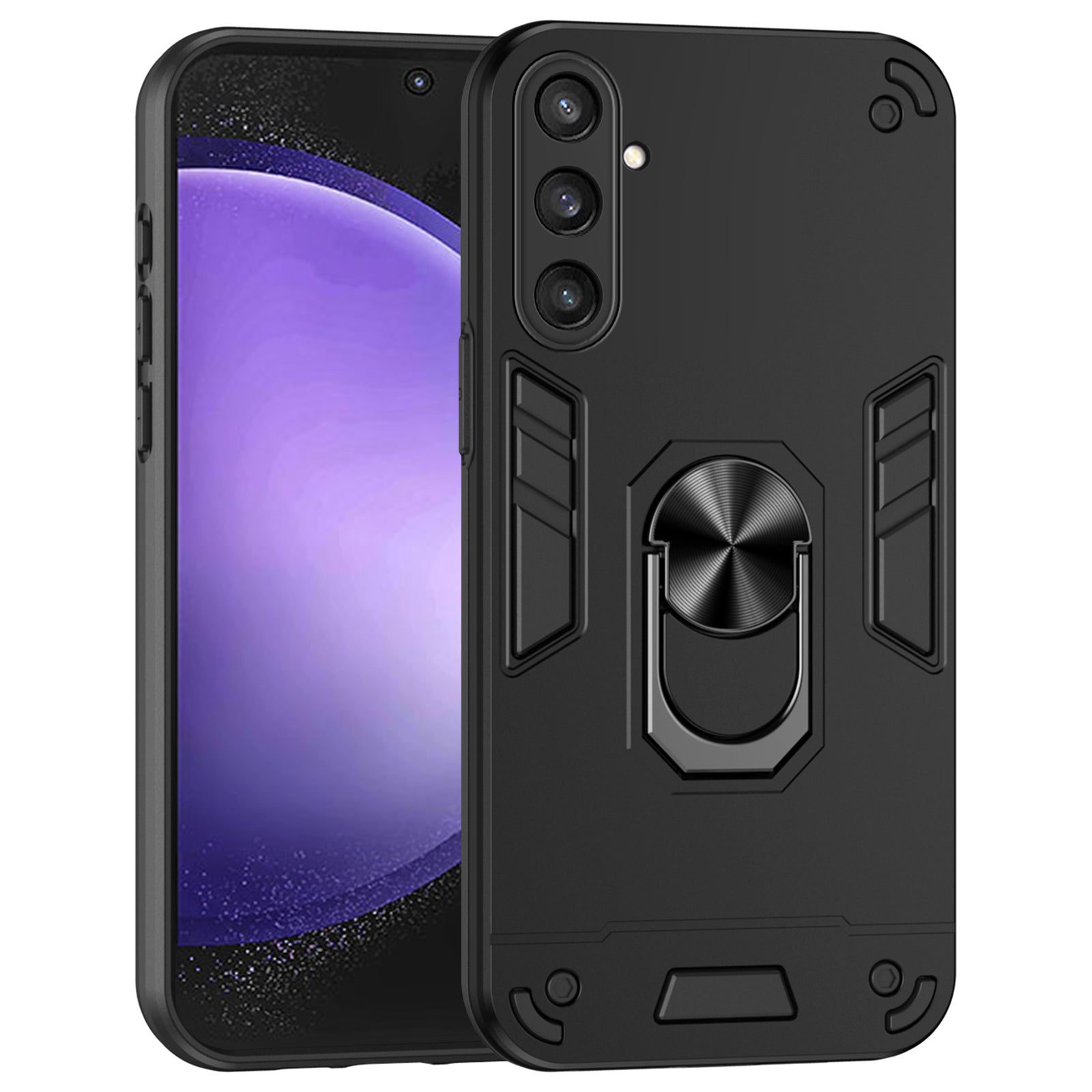 Phone Case for Samsung Galaxy S23 FE Cover Shockproof PC+TPU Rotating Ring Kickstand Shell - Green Phone Case for Samsung Galaxy S23 FE Cover Shockproof PC+TPU Rotating Ring Kickstand Shell - Green